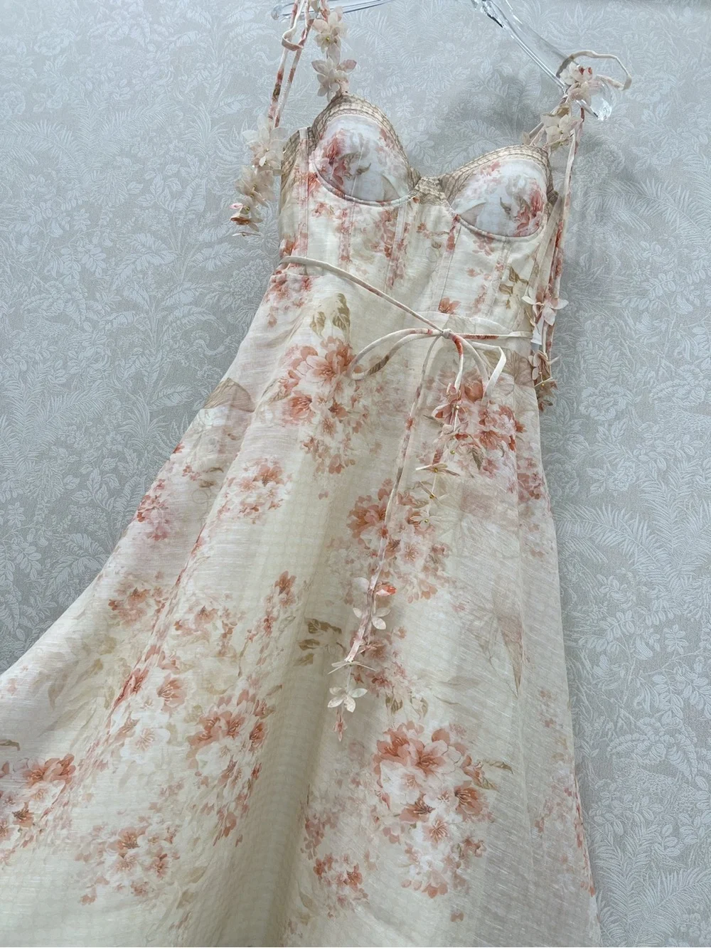 Zimmermann Floral Lace-Trim Slip Dress in Cream and Blush